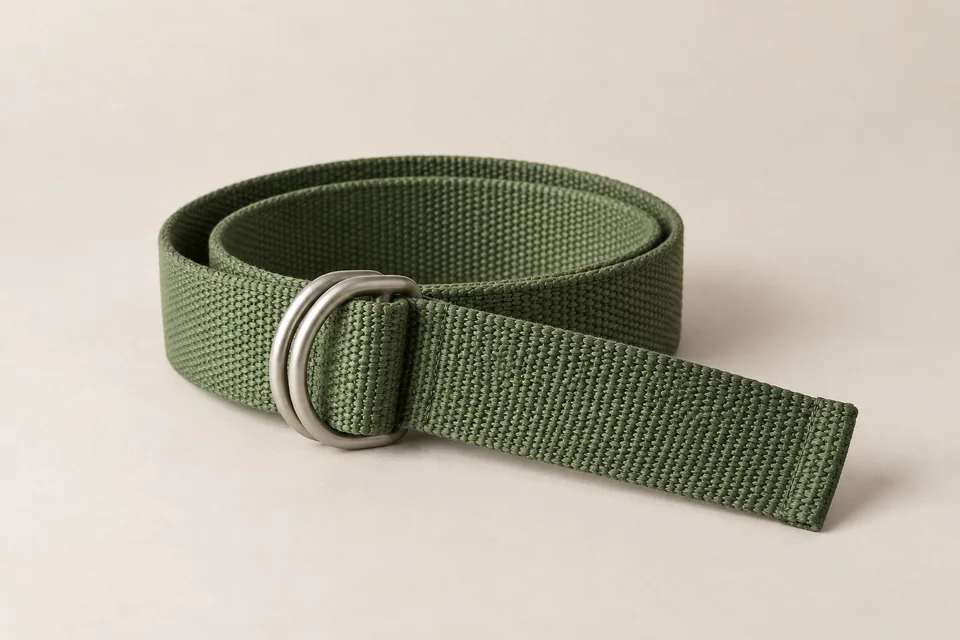Meadow green webbing-look double-ring belt
