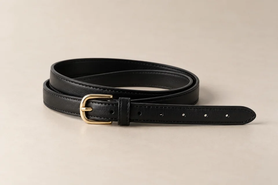 Slim black belt with gold-tone buckle