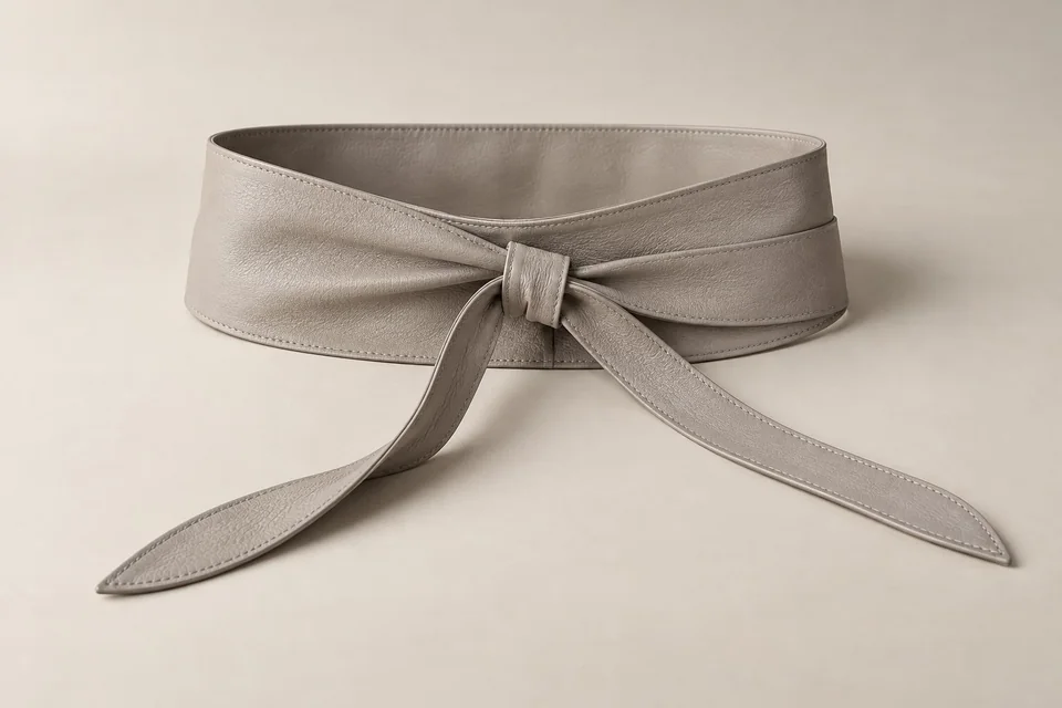 Gray-beige wide tie-waist belt