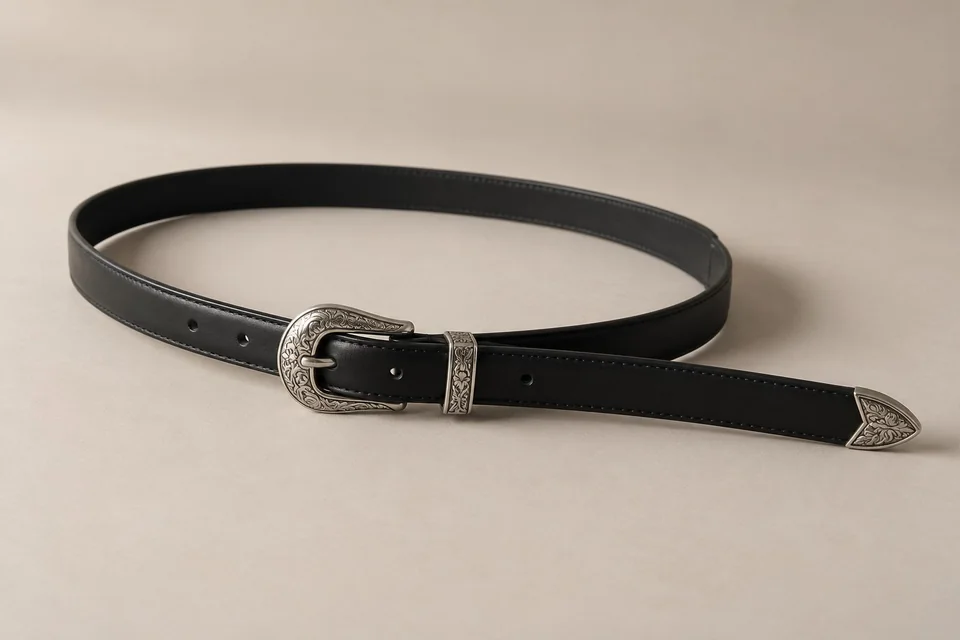 Black belt with western-style silver-tone hardware