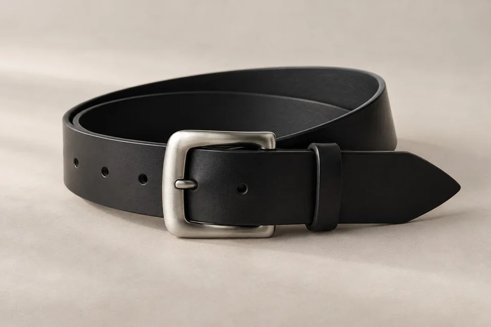Black wide belt with square silver-tone buckle