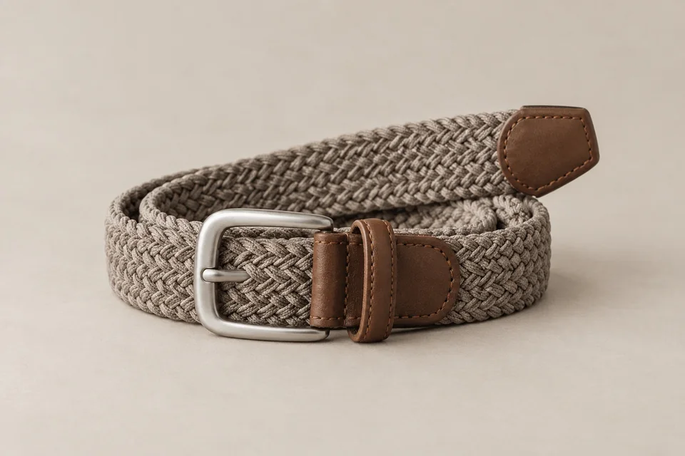 Taupe woven belt with brown end details