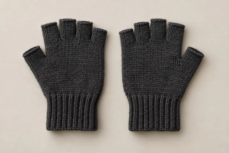 Charcoal fingerless knitted glove pair