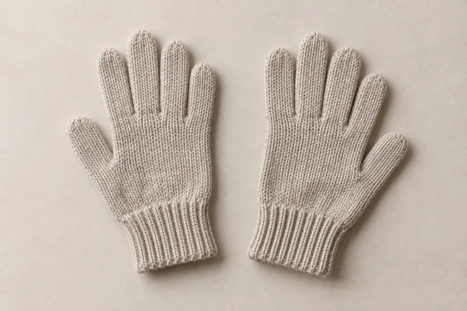 Matching oatmeal knitted gloves