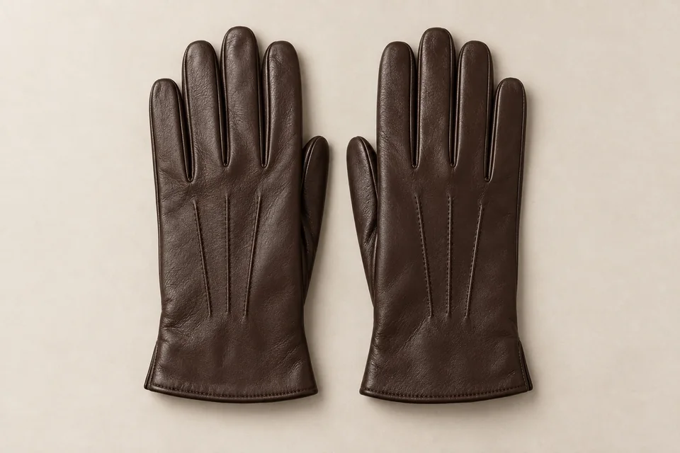 Dark brown sheepskin leather dress gloves