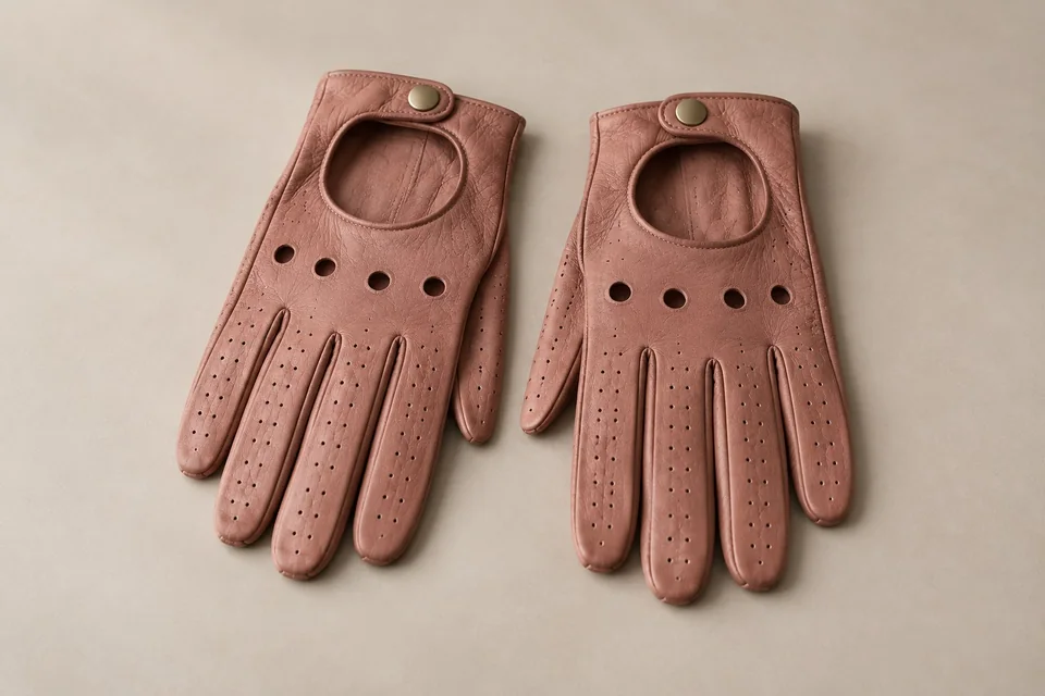 Clay-toned sheepskin driving glove pair