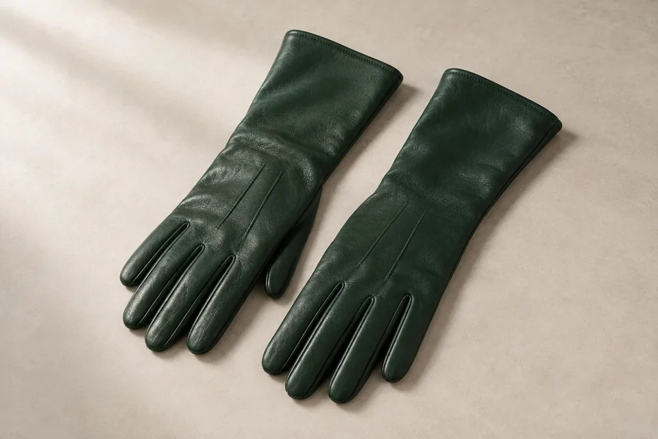 Long green sheepskin glove style concept