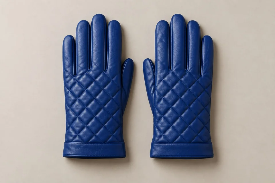 Cobalt blue quilt-detail sheepskin glove pair
