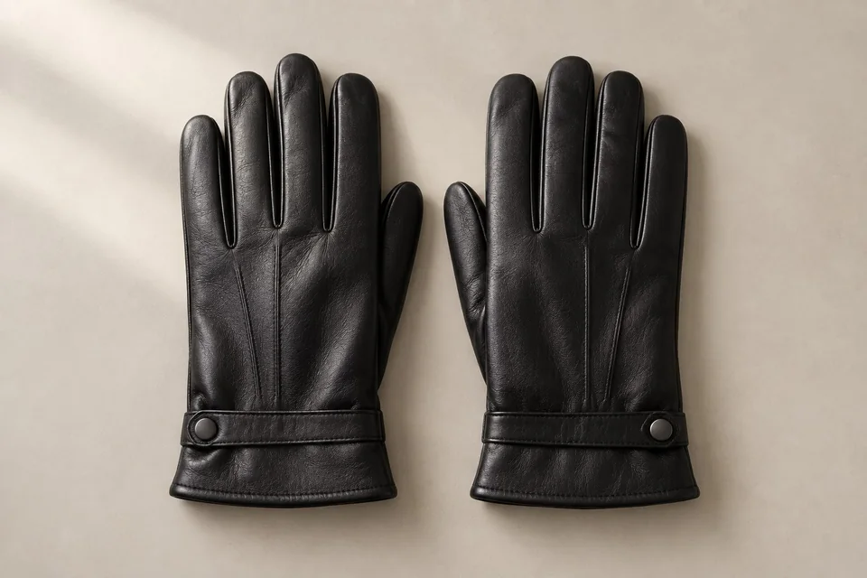 Black sheepskin gloves with wrist tabs