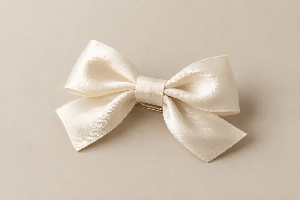 Ivory satin-look bow hair clip
