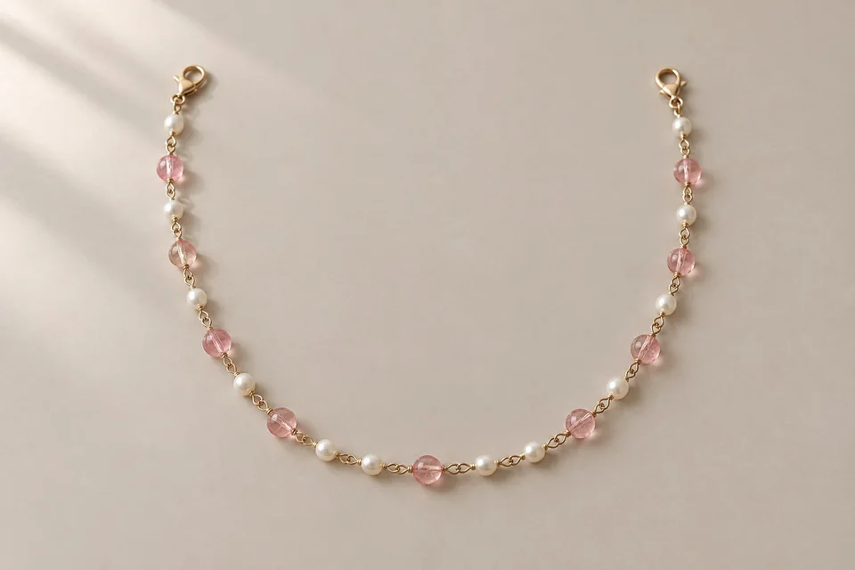 Ivory and pink beaded accessory chain