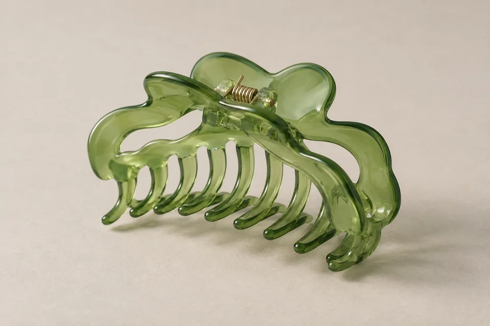 Translucent green petal-shaped hair claw style concept