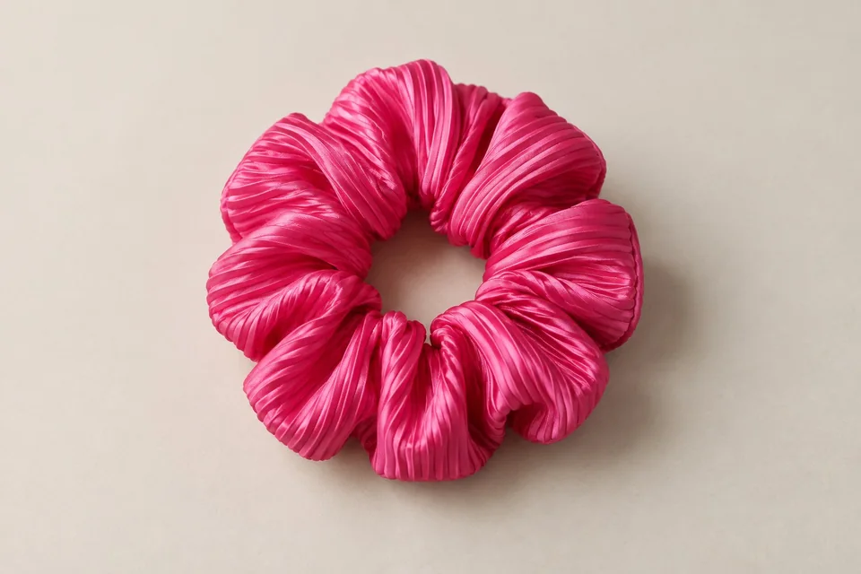Pop pink pleated scrunchie