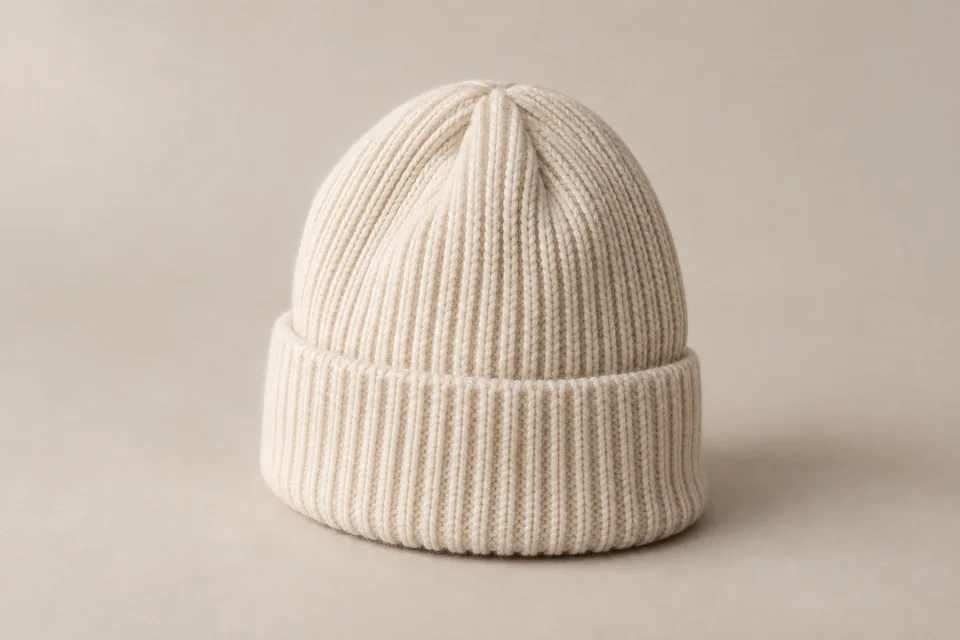 Ivory cuffed rib-knit beanie