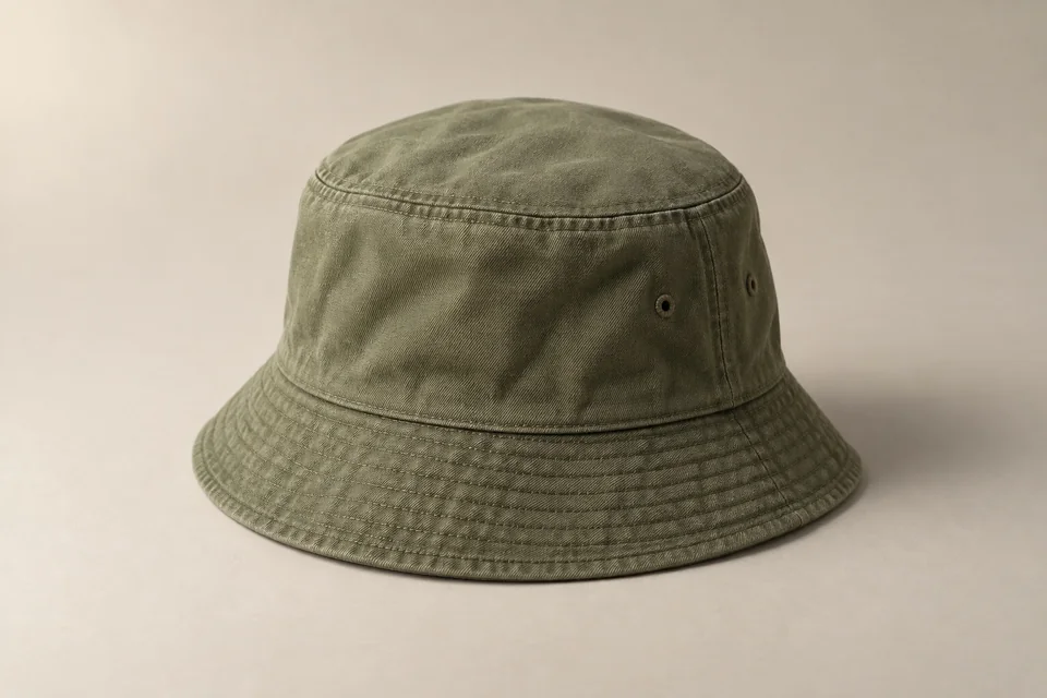 Olive bucket hat with stitched brim