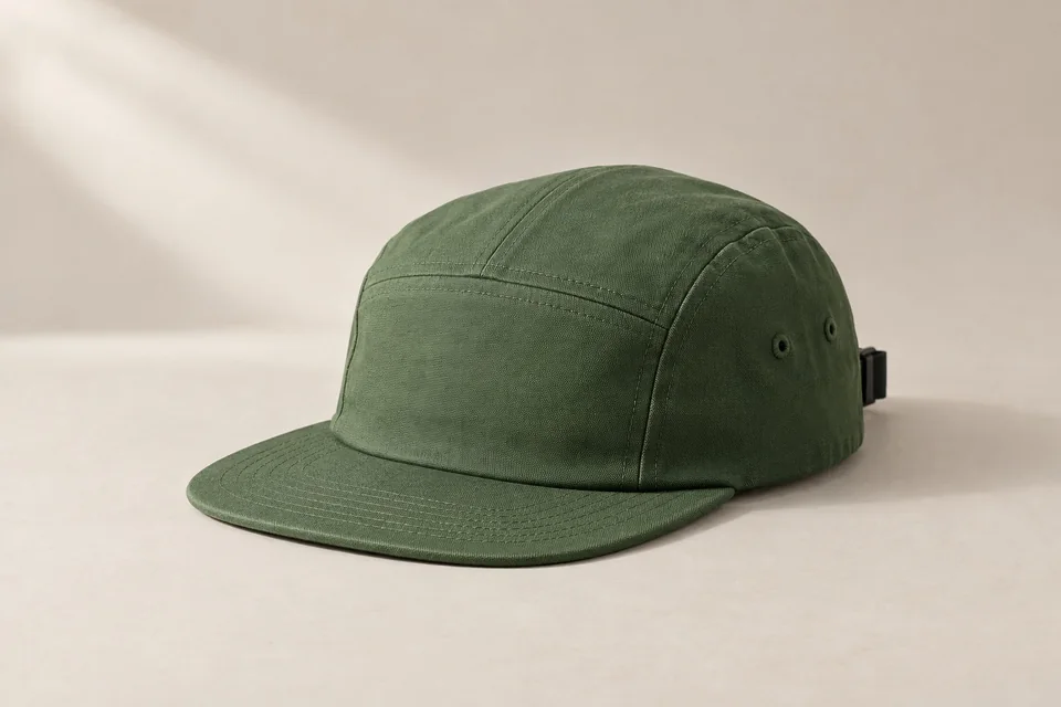 Meadow green five-panel camp cap
