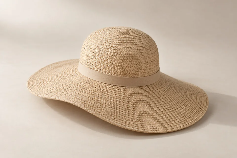 Natural-tone wide-brim sun hat