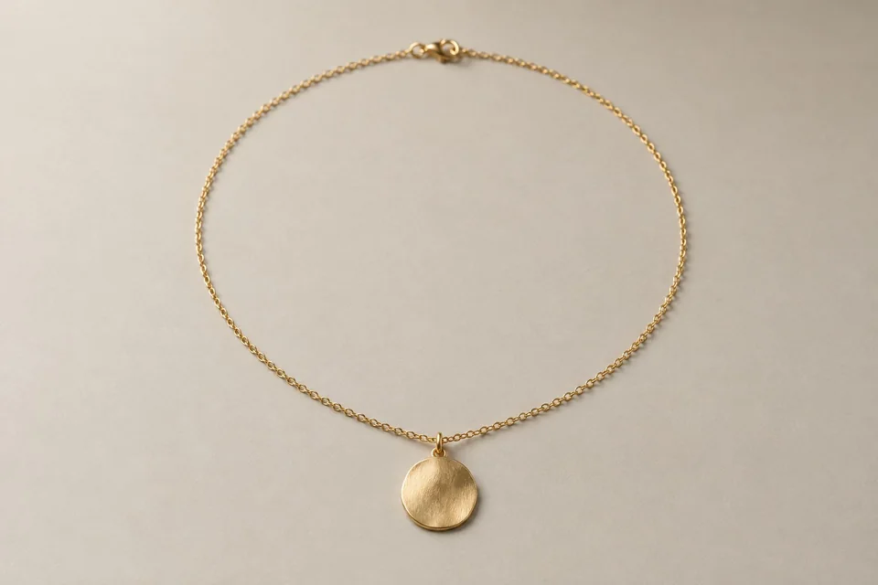 Gold-tone organic disc pendant necklace