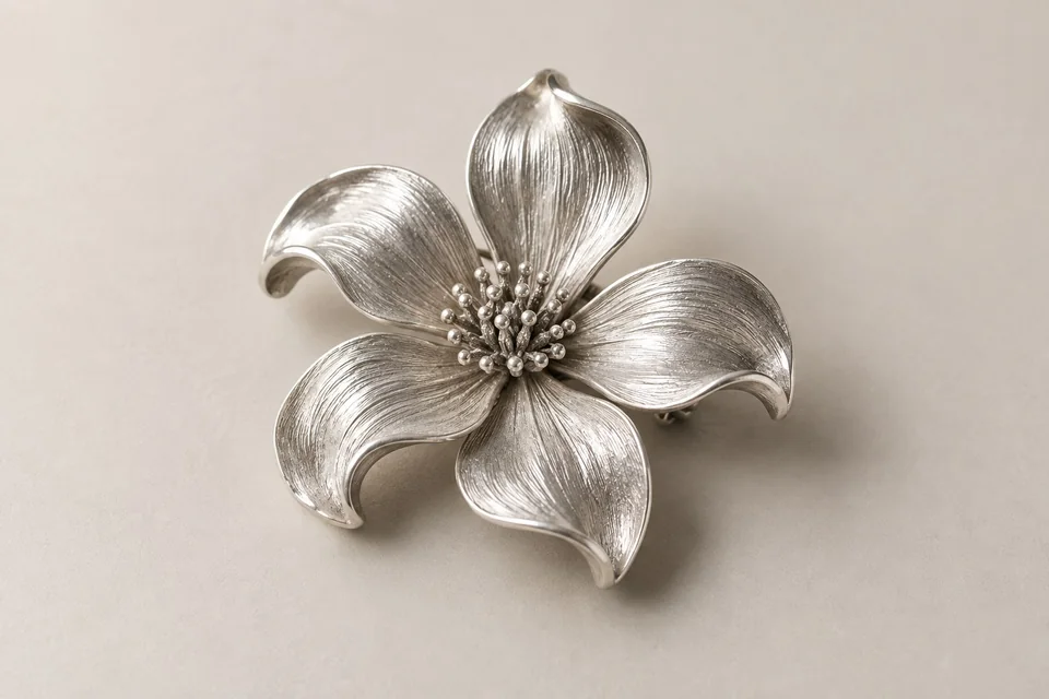 Sculptural silver flower brooch style concept