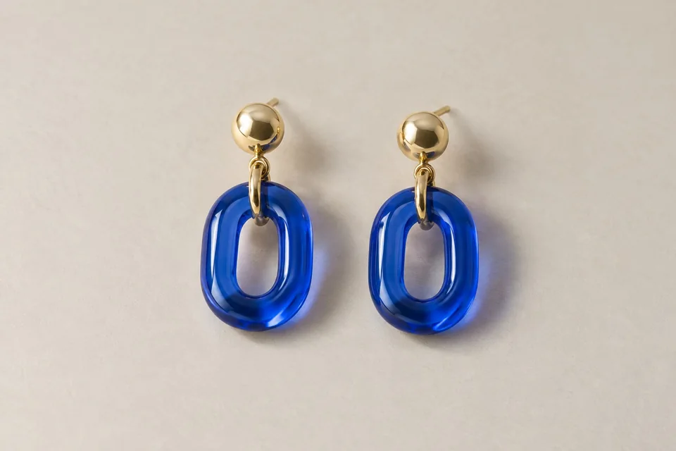 Cobalt blue translucent link earrings
