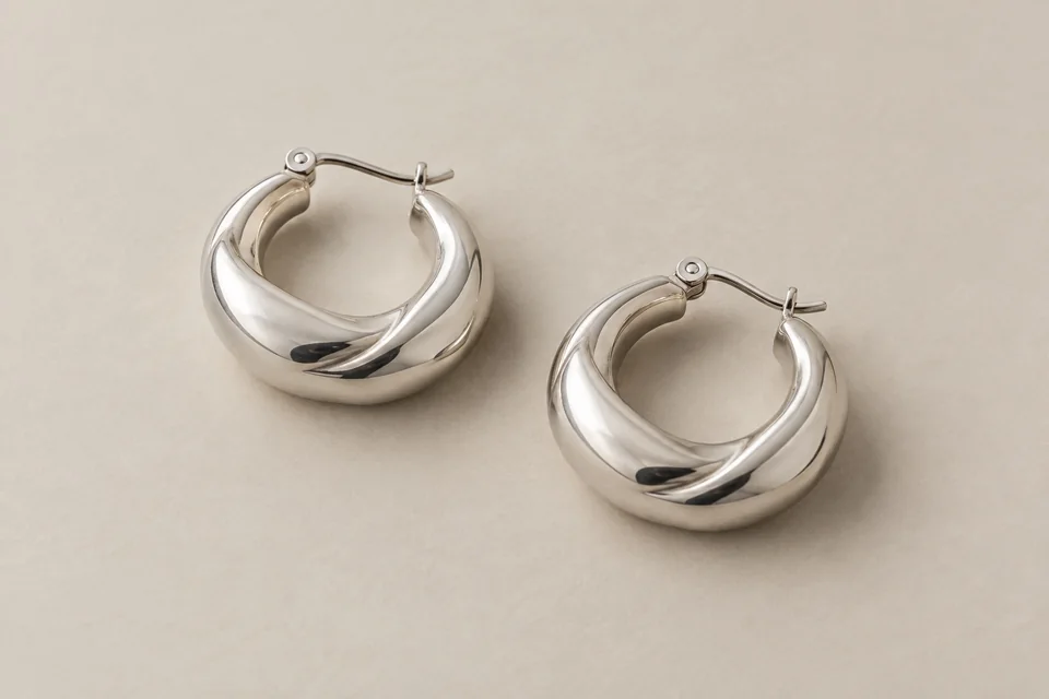 Matching silver-tone sculpted hoop earrings