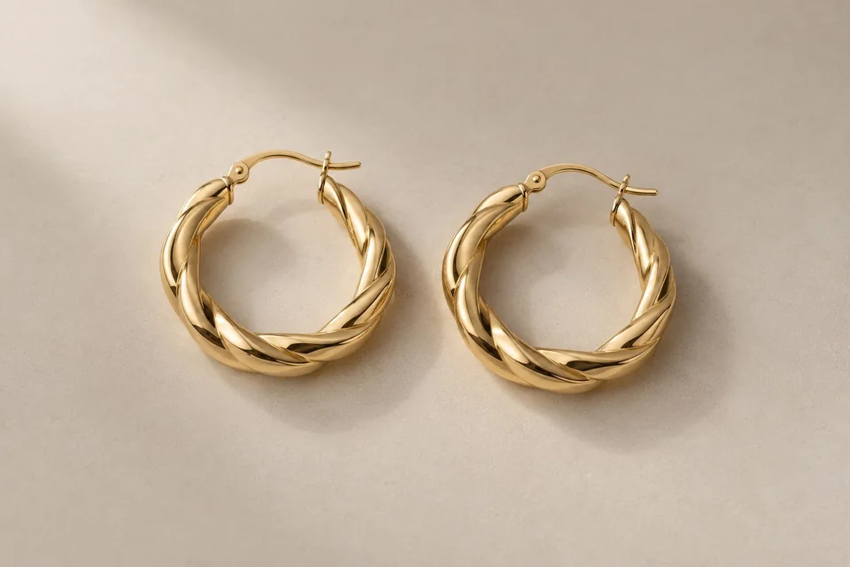 Gold-tone twisted hoop earring pair
