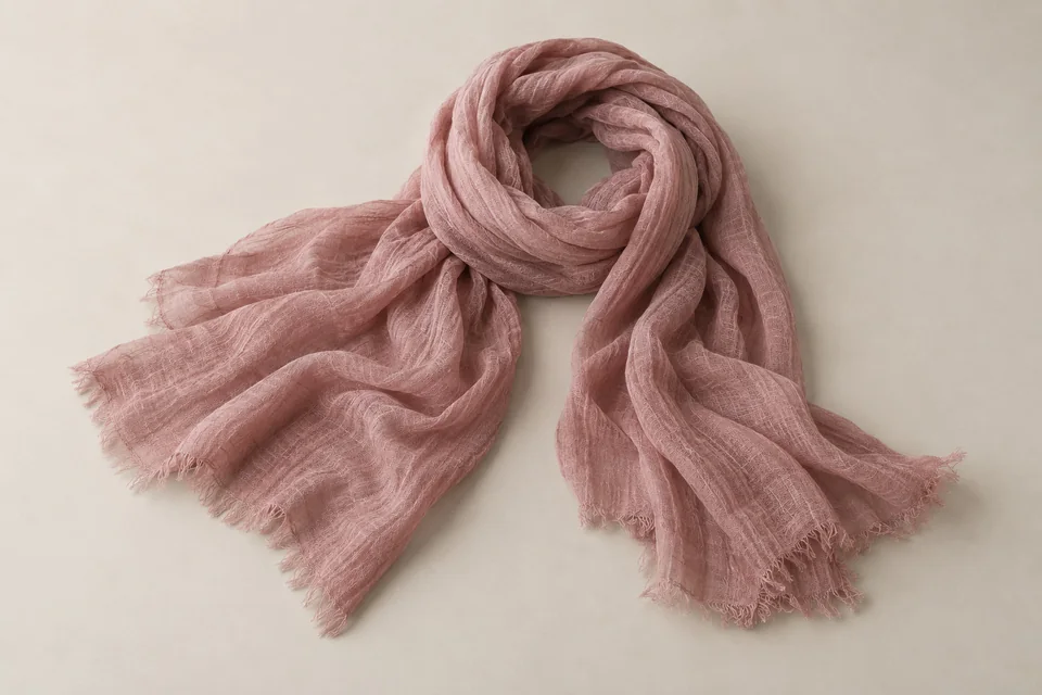 Muted rose crinkle-texture scarf