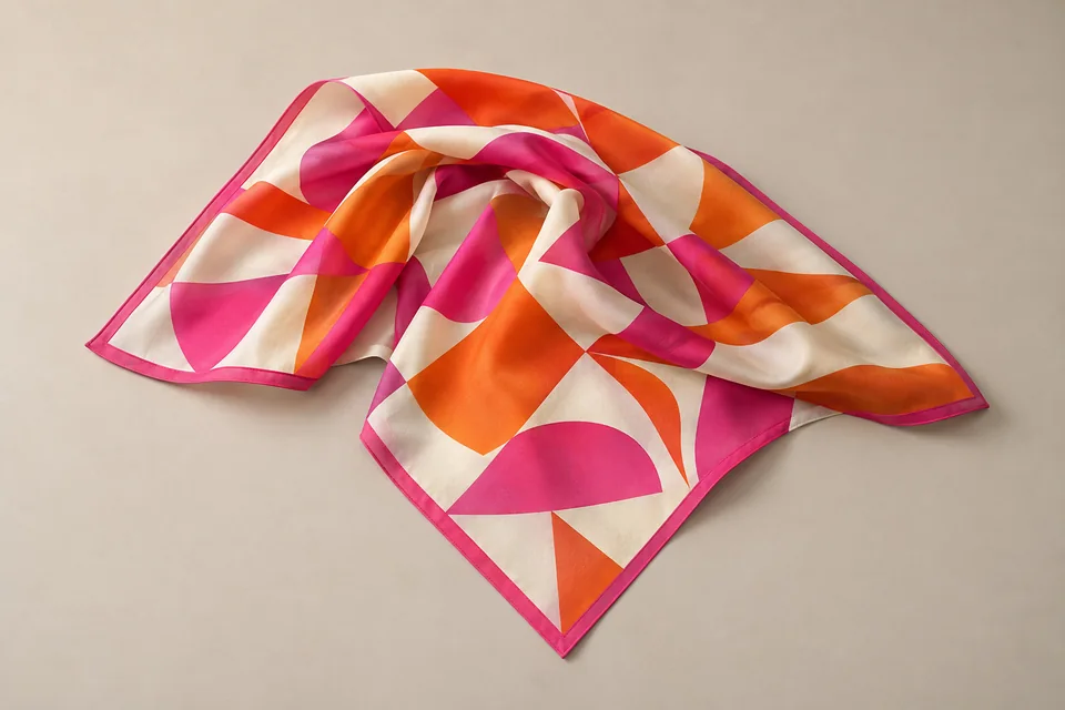 Pink and orange geometric square scarf