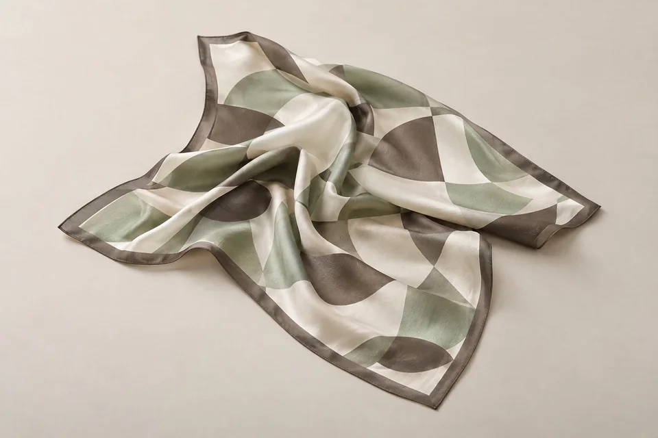 Cream and sage printed neck scarf