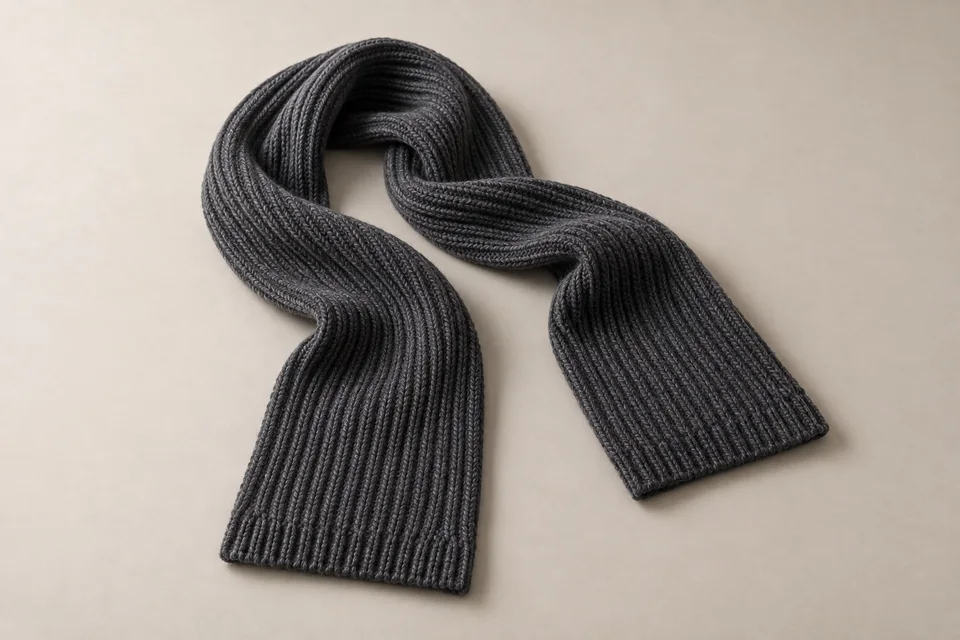 Charcoal ribbed knitted winter scarf