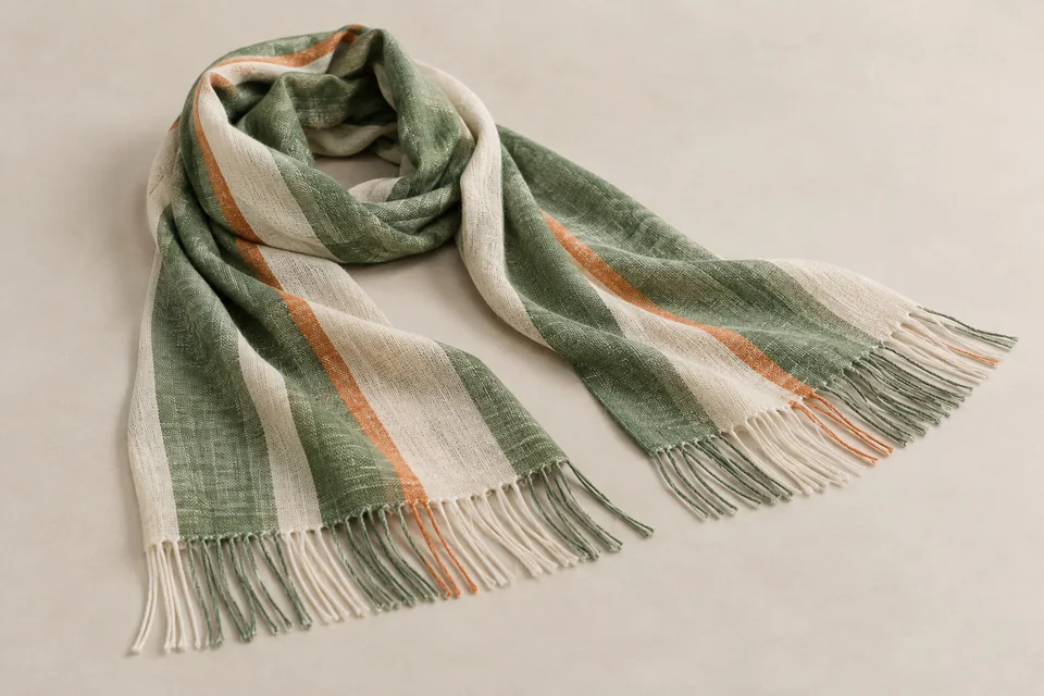 Meadow green and cream striped wrap scarf