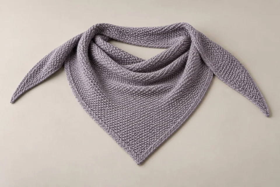 Gray-lilac triangular knitted scarf